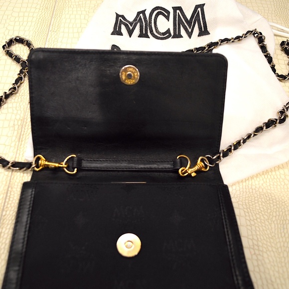 MCM Visetos Mini Flap Chain Crossbody Black Canvas Leather Bag. (Pre-Loved). - Picture 5 of 10